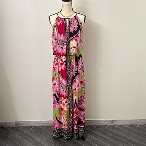 London Times Pink and Green Floral Maxi Dress